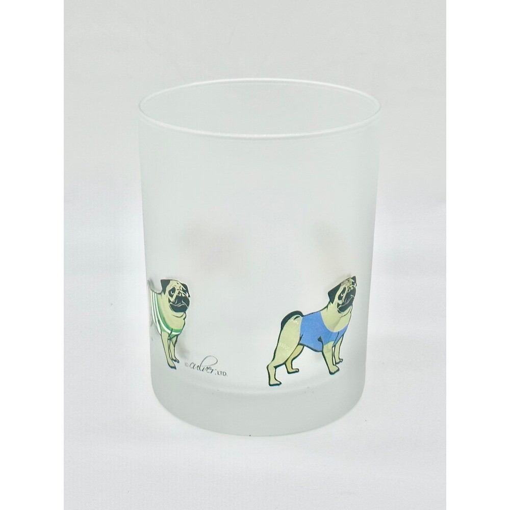 Culver Ltd. Pug Frosted Old Fashioned Glass Dog Lovers Whiskey Glass Pug Dogs